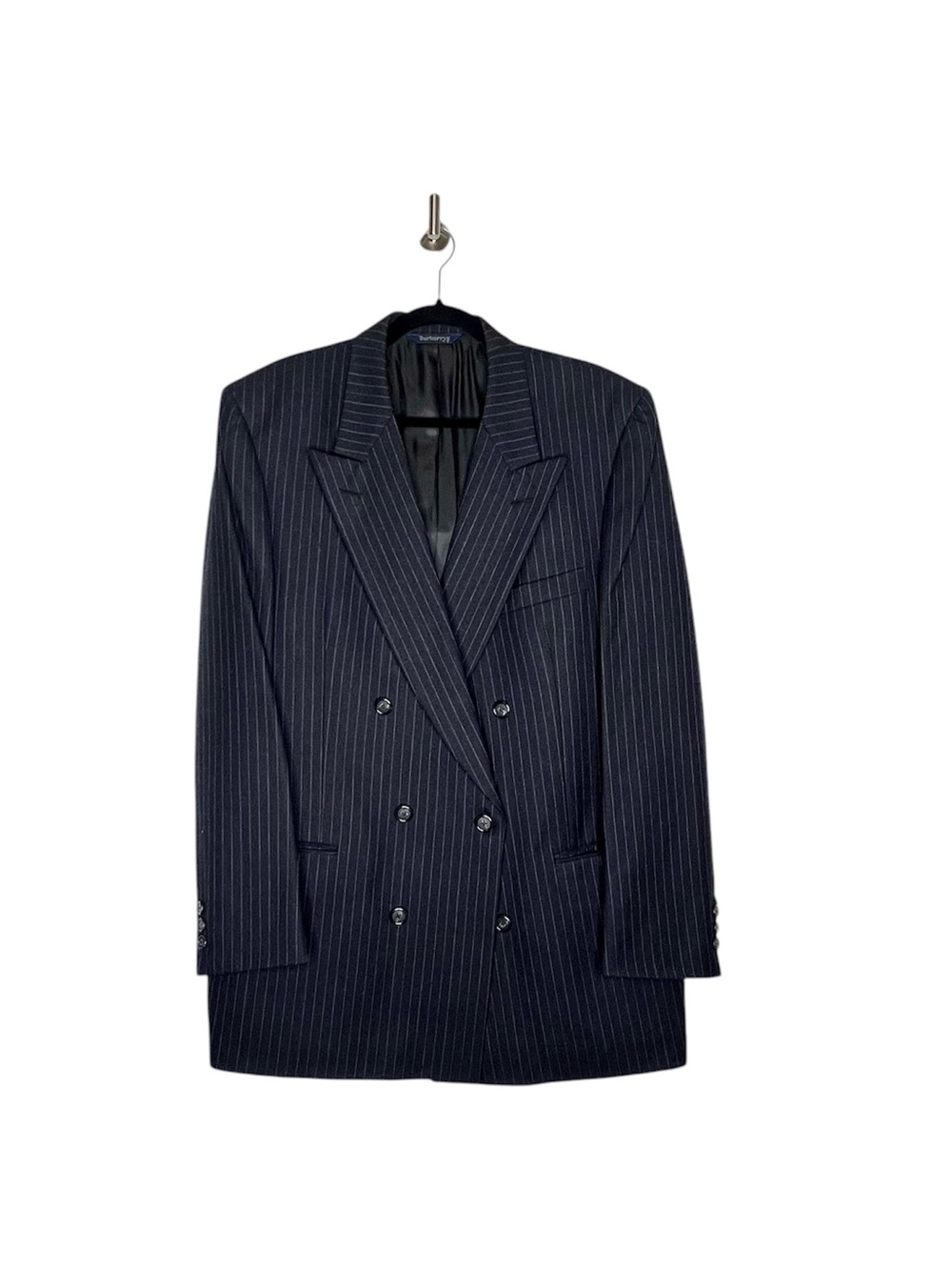Burberrys  Pinstripe Wool Double Breasted Men’s Suite Charcoal Grey Size 44